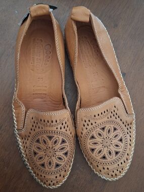 Spring Step Tan Leather Slip-On Flats